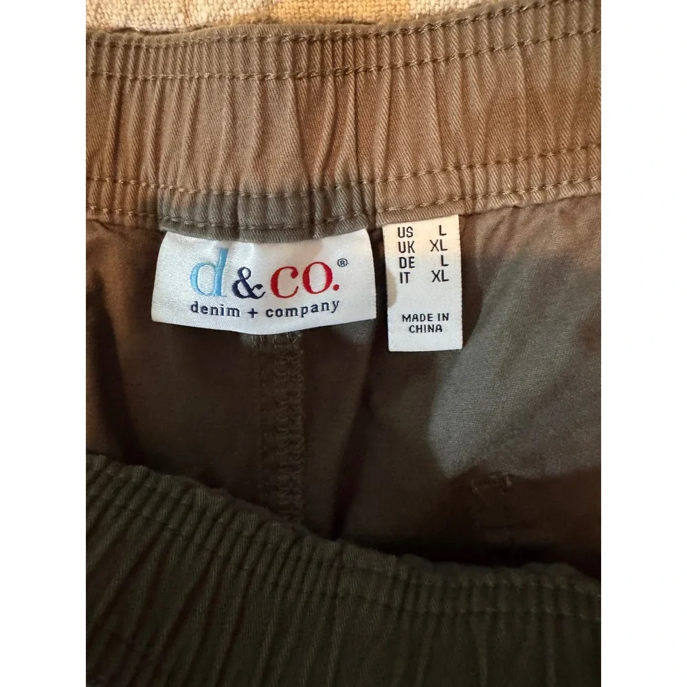 Denim & Co Womens 98% Cotton Olive Green Minimalist Cropped Pants Sz Large